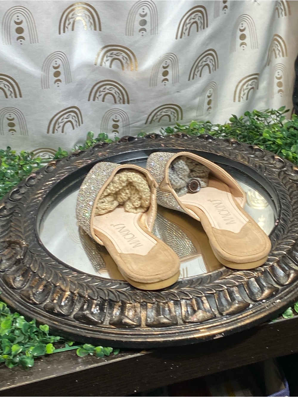 MICKA Gold Rhinestone Pointed-Toe Slip-On Mules - Picture 9 of 9